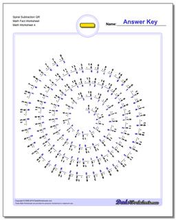 Spiral Subtraction QR Math Fact Worksheet