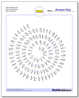 Spiral Subtraction QR Math Fact Worksheet