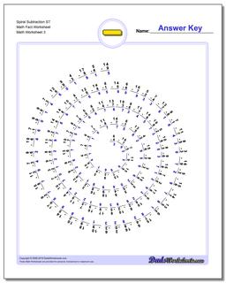 Spiral Subtraction ST Math Fact Worksheet