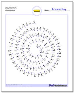 Spiral Subtraction ST Math Fact Worksheet