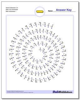 Subtraction Worksheet Spiral UV Math Fact Worksheet