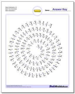 Spiral Subtraction UV Math Fact Worksheet