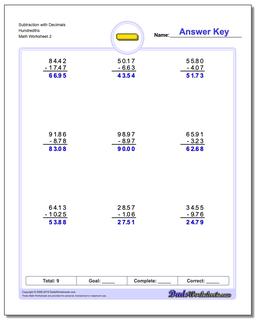 Subtraction Worksheet with Decimals Hundredths /worksheets/subtraction.html