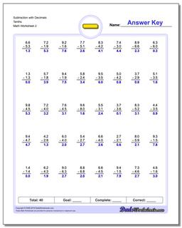 Subtraction Worksheet with Decimals Tenths /worksheets/subtraction.html