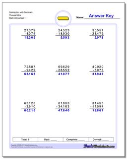 Subtraction Worksheets