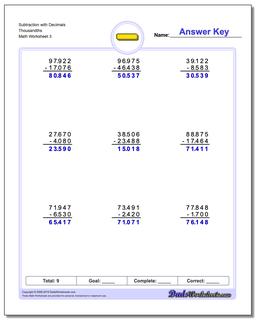 Subtraction Worksheets