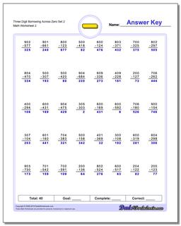 Three Digit Borrowing Across Zero Set 2 /worksheets/subtraction.html Worksheet