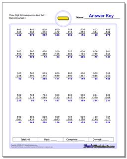 Three Digit Borrowing Across Zero Set 1 Worksheet