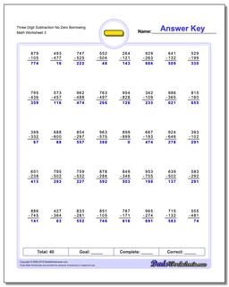 Three Digit Subtraction Worksheet No Zero Borrowing