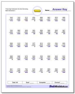 Three Digit Subtraction Worksheet No Zero Borrowing