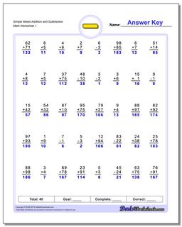 Subtraction Worksheet Simple Mixed Addition and