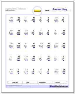 Simple Mixed Addition Worksheet and Subtraction Worksheet