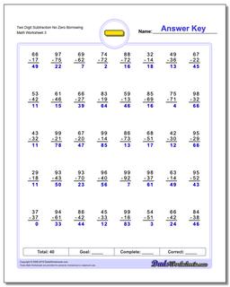 Two Digit Subtraction Worksheet No Zero Borrowing