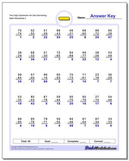 Two Digit Subtraction Worksheet No Zero Borrowing