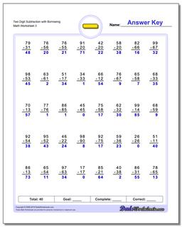 Two Digit Subtraction Worksheet with Borrowing