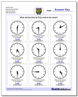 Add the Time Face with No Numbers More Five Minute Worksheet