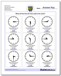 Add the Time Face with No Numbers Quarter Hours /worksheets/telling-analog-time.html Worksheet