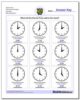 Add the Time Face with No Numbers Full Hours Worksheet