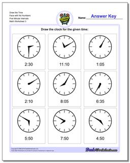 Draw the Time Face with No Numbers Five Minute Intervals Worksheet