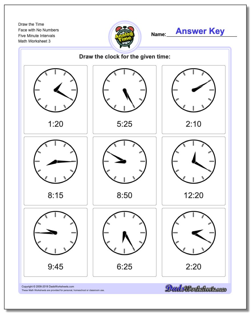 Draw the Time Face with No Numbers Five Minute Intervals Worksheet