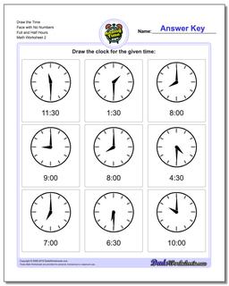 Draw the Time Face with No Numbers Full and Half Hours /worksheets/telling-analog-time.html Worksheet
