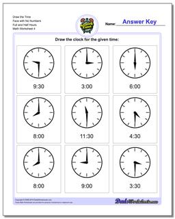 Draw the Time Face with No Numbers Full and Half Hours Worksheet