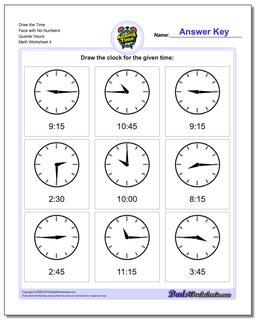 Draw the Time Face with No Numbers Quarter Hours Worksheet
