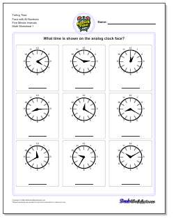 Printable telling time worksheet with answer key