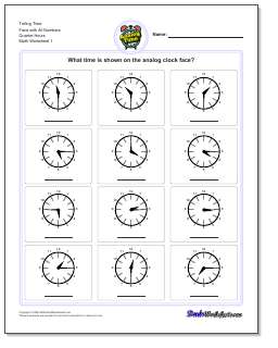 Printable telling time worksheet with answer key