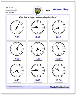 Write the Time Face with No Numbers Five Minute Intervals Worksheet