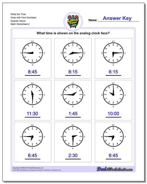 Telling Analog Time Quarter Hours