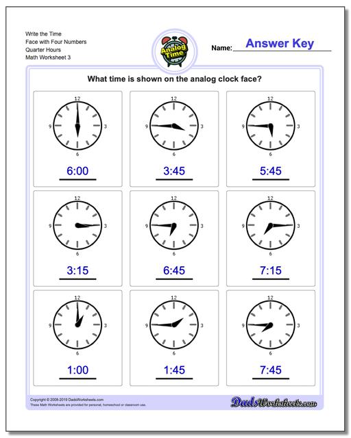 Telling Analog Time: Quarter Hours
