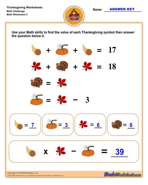 This collection of Thanksgiving-themed math worksheets is both educational and fun. It includes a variety of exercises ranging from simple number recognition to basic operations, along with engaging color-by-number style worksheets. Ideal for students to improve their math skills while celebrating the spirit of Thanksgiving!  Thanksgiving Math Challenge V3