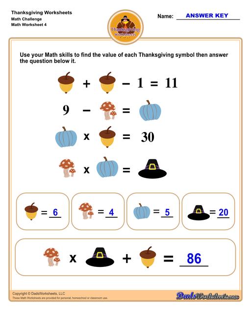 This collection of Thanksgiving-themed math worksheets is both educational and fun. It includes a variety of exercises ranging from simple number recognition to basic operations, along with engaging color-by-number style worksheets. Ideal for students to improve their math skills while celebrating the spirit of Thanksgiving!  Thanksgiving Math Challenge V4