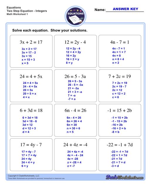 Multi Step Equations Integers