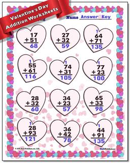 Valentine's Day Addition Worksheet