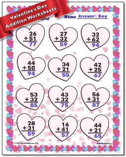 Valentine's Day Addition Worksheet