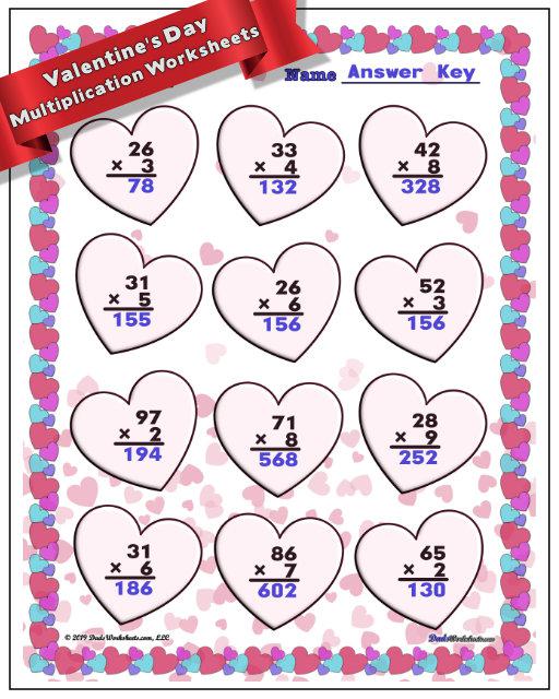 Math Worksheets: Valentine&s Day: Valentine&s Day Multiplication ...