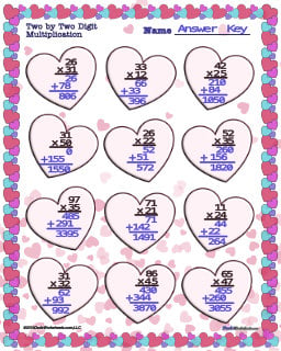 Valentine's Day Multiplication Worksheet