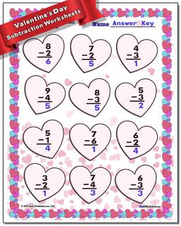 Valentine's Day Subtraction Worksheet