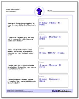 Word Problems Worksheet Addition Worksheet 4