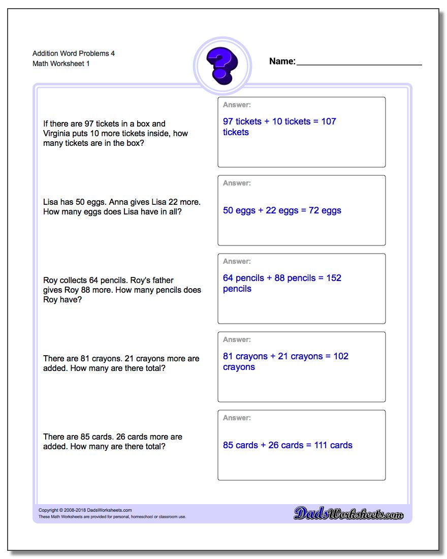 First grade math problems