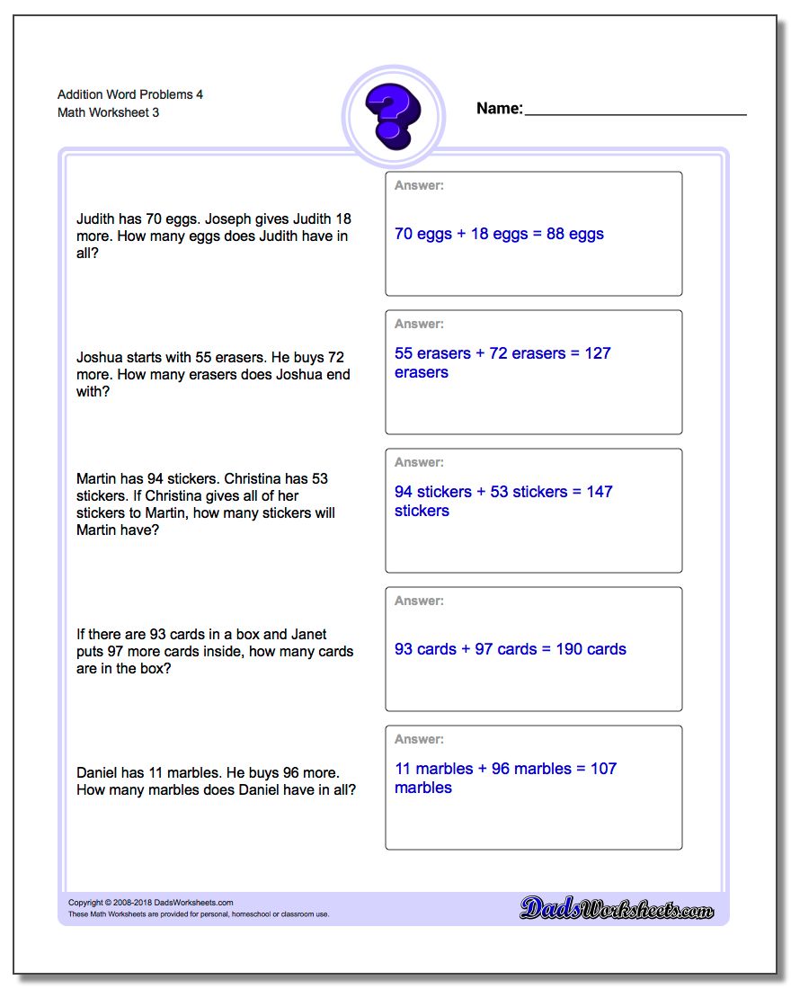 Addition Worksheet Word Problems Worksheet 4