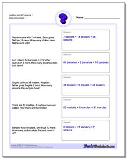 Word Problems Worksheet Addition Worksheet 1