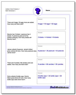 Addition Worksheet Word Problems Worksheet 1