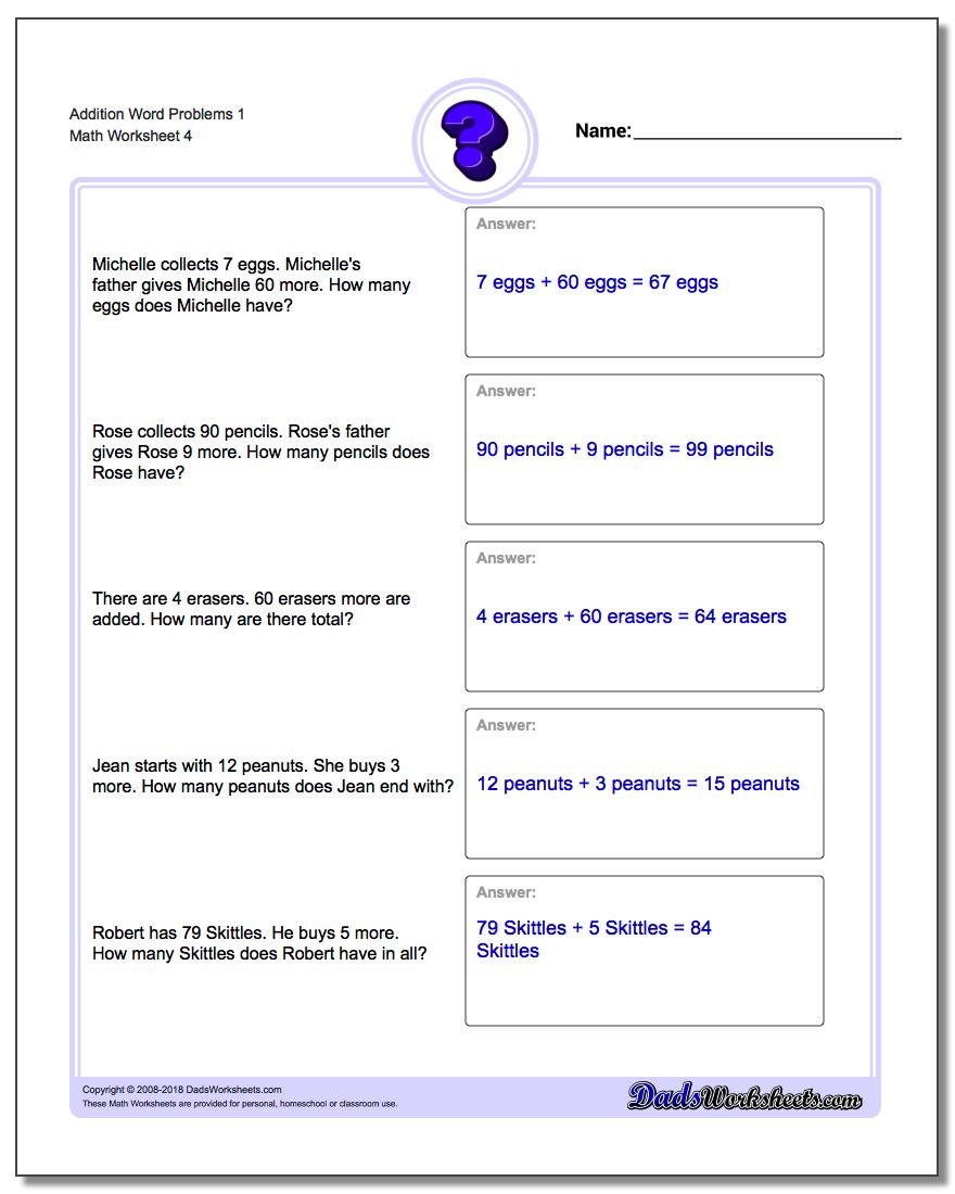 Addition Worksheet Word Problems Worksheet 1
