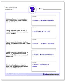 Word Problems Worksheet Addition Worksheet 3