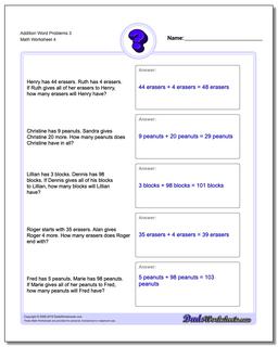 Addition Worksheet Word Problems Worksheet 3