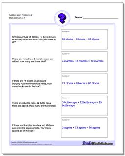 Word Problems Worksheet Addition Worksheet 2