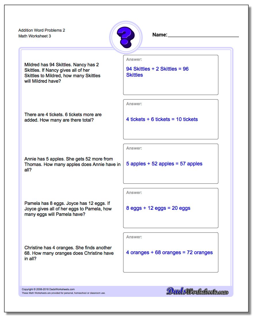 Addition Worksheet Word Problems Worksheet 2